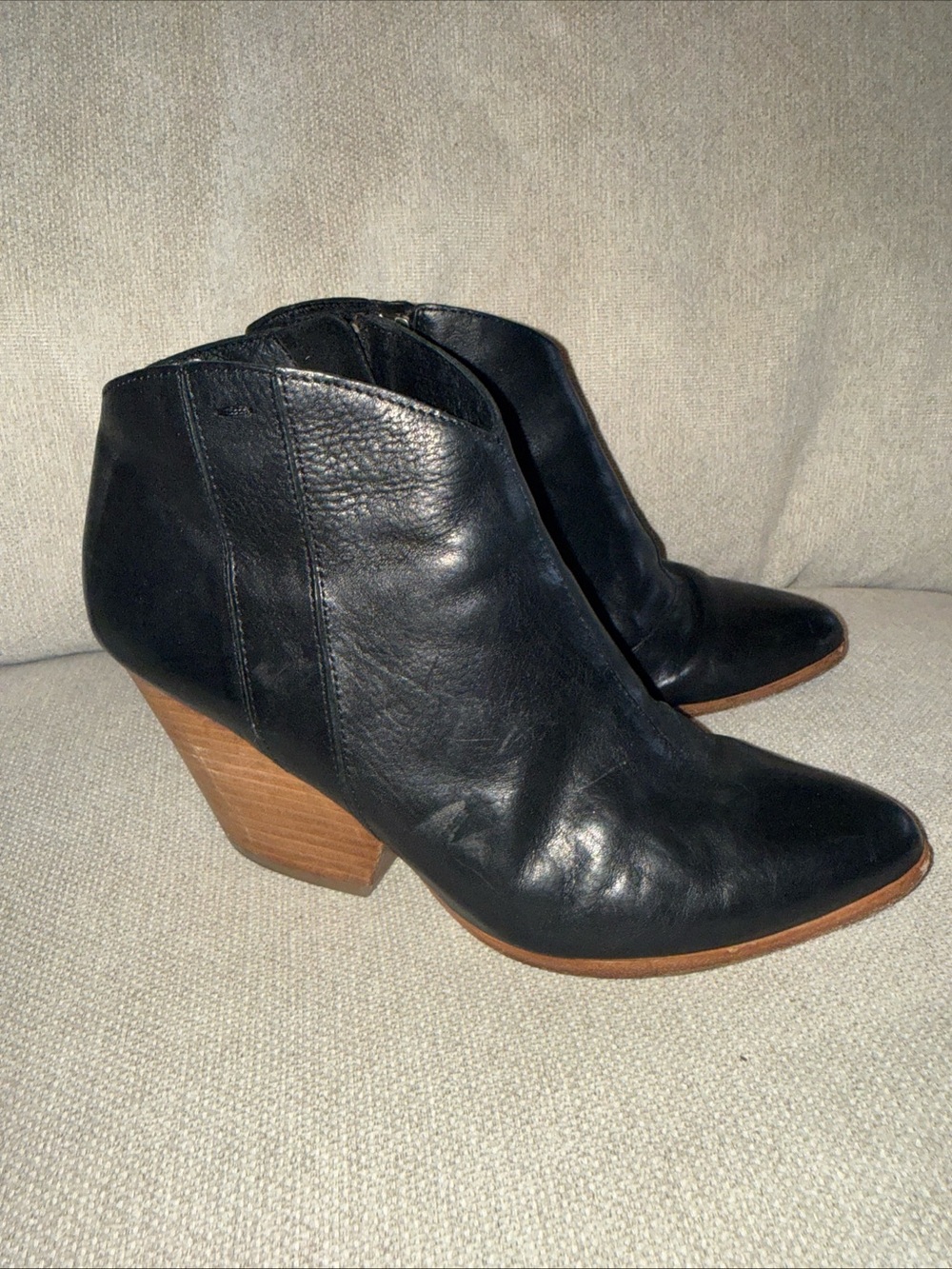 Eileen Fisher Trail Leather Ankle Bootie Black Wedge Zip Up Sz 9.5 Western Boot
